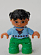 47205pb001: Duplo Figure Lego Ville, Child Girl, Bright Green Legs, Lt Blue Top with Red Flowers, Black Hair