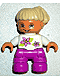 47205pb010: Duplo Figure Lego Ville, Child Girl, Magenta Legs, White Top with Two Flowers, White Arms, Tan Hair