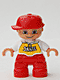 47205pb012: Duplo Figure Lego Ville, Child Boy, Red Legs, White Top with 'SKATE' Pattern, Red Cap