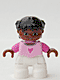 47205pb015: Duplo Figure Lego Ville, Child Girl, White Legs, Bright Pink Top, Dark Pink Arms, Brown Head, Black Hair with Braids