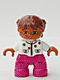 47205pb016: Duplo Figure Lego Ville, Child Girl, Magenta Legs, White Top with Flowers, Reddish Brown Hair with Braids