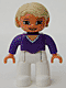 47394pb037: Duplo Figure Lego Ville, Female, White Legs, Dark Purple Top, Tan Hair, Brown Eyes