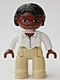 47394pb070: Duplo Figure Lego Ville, Female, Tan Legs, White Top with Buttons and Necklace, Black Hair, Brown Head