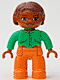 47394pb075: Duplo Figure Lego Ville, Female, Orange Legs, Bright Green Top with Buttons and Pockets, Reddish Brown Hair, Brown Eyes