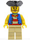 pi082: Pirate Blue Vest, Tan Legs, Black Pirate Triangle Hat, Long Brown Moustache