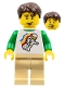 twn079: Classic Space Minifig Floating Pattern, Tan Legs, Dark Brown Hair Short, Tousled with Side Part