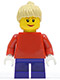 twn090: Plain Red Torso with Red Arms, Short Purple Legs, Tan Female Ponytail Hair (10199)