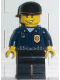 wc005: Police - World City Patrolman, Dark Blue Shirt with Badge and Radio, Black Legs, Black Cap, Smile